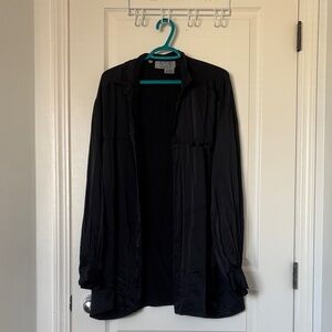 Marithé François Girbaud Black Silk Blouse with Label Detail